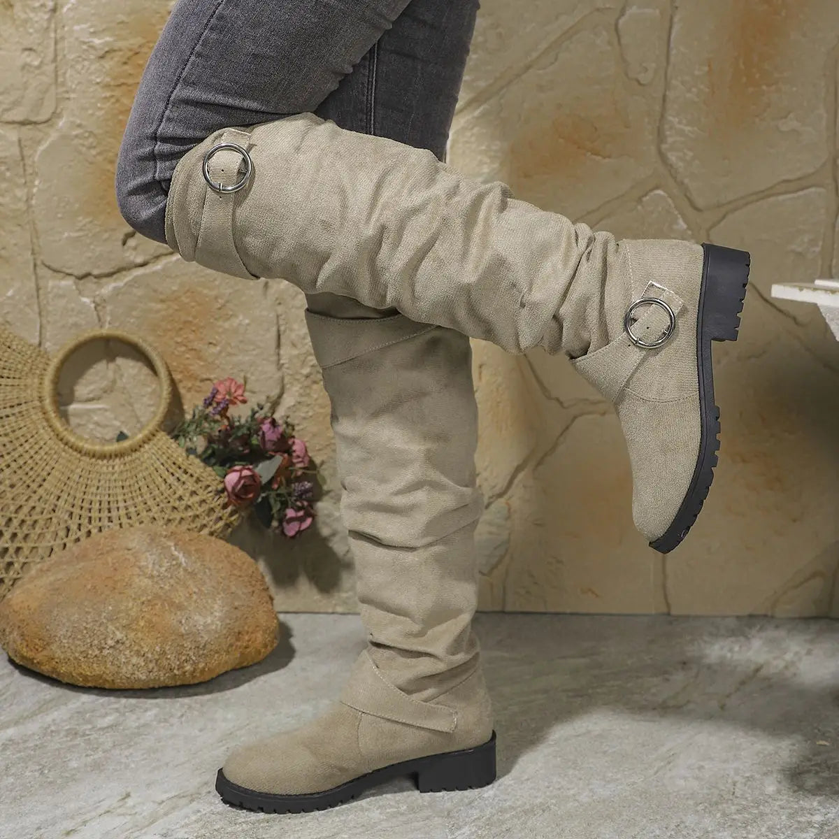Slouchy Knee High Boots for Women | Lug Sole Block Heel Winter Ready Comfort