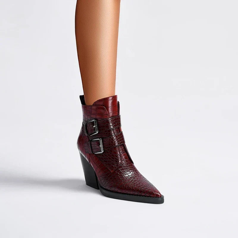 Pointed Toe Ankle Boots for Women | Buckle Strap Block Heel Winter Ready Comfort