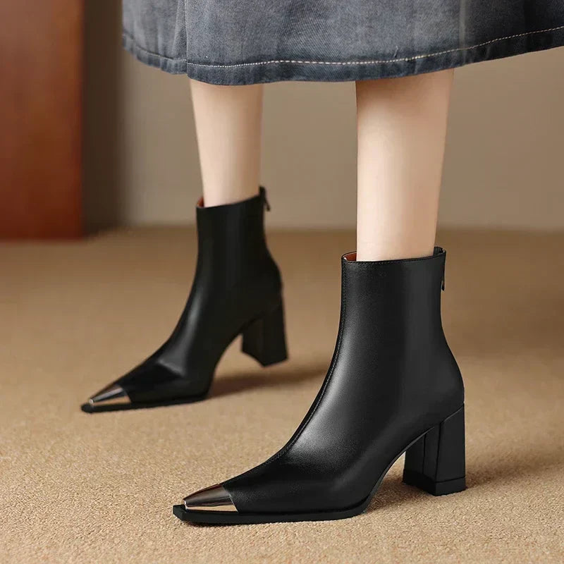 Pointed Toe Ankle Boots for Women | Block Heel Warm Winter Style