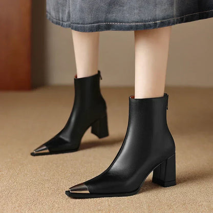 Pointed Toe Ankle Boots for Women | Block Heel Warm Winter Style