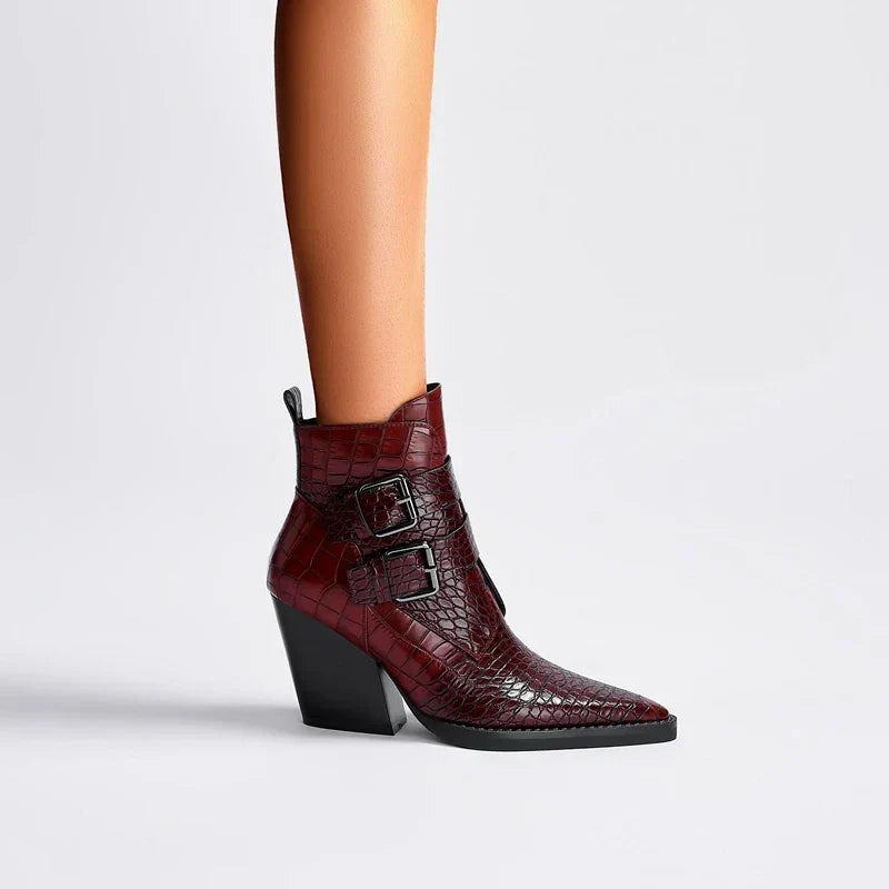 Pointed Toe Ankle Boots for Women | Buckle Strap Block Heel Winter Ready Comfort
