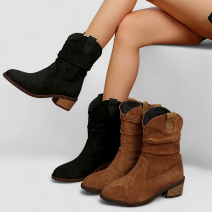 Slouchy Mid Calf Boots for Women | Block Heel Round Toe Warm Winter Style