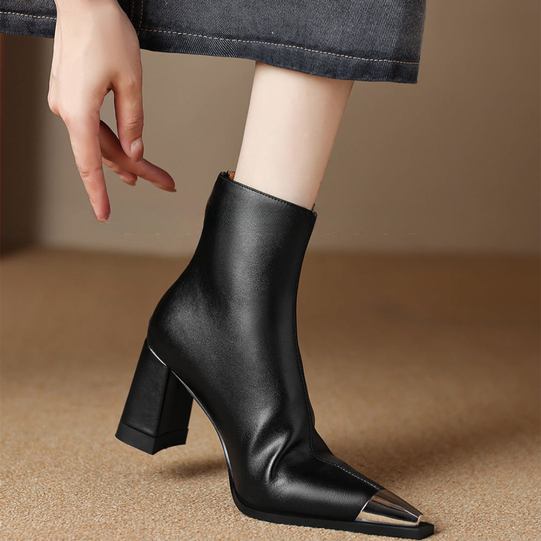 Pointed Toe Ankle Boots for Women | Block Heel Warm Winter Style