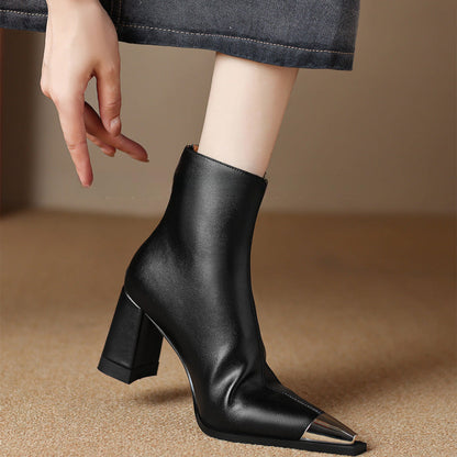 Pointed Toe Ankle Boots for Women | Block Heel Warm Winter Style