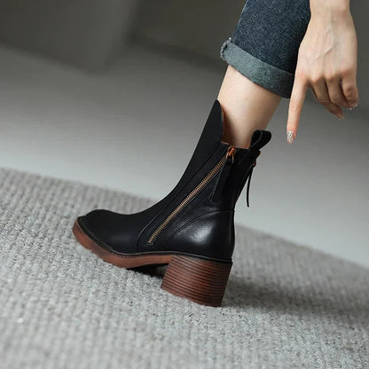 Block Heel Mid Calf Boots for Women | Side Zip Round Toe Winter Ready Comfort