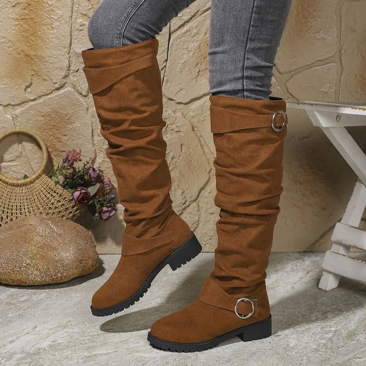 Slouchy Knee High Boots for Women | Lug Sole Block Heel Winter Ready Comfort