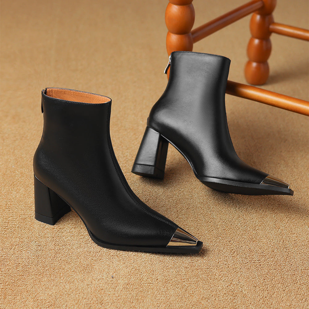 Pointed Toe Ankle Boots for Women | Block Heel Warm Winter Style