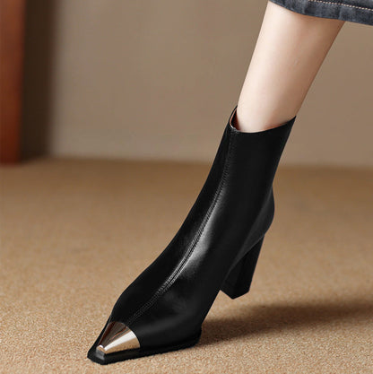 Pointed Toe Ankle Boots for Women | Block Heel Warm Winter Style