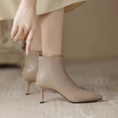 Pointed Toe Ankle Boots for Women | Side Zip Slim Heel Warm Winter Style