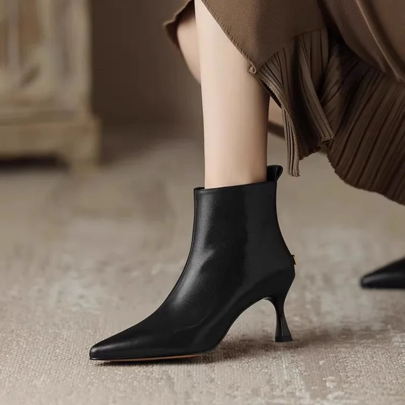 Pointed Toe Ankle Boots for Women | Side Zip Slim Heel Warm Winter Style
