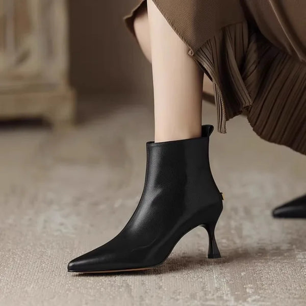 Pointed Toe Ankle Boots for Women | Side Zip Slim Heel Warm Winter Style