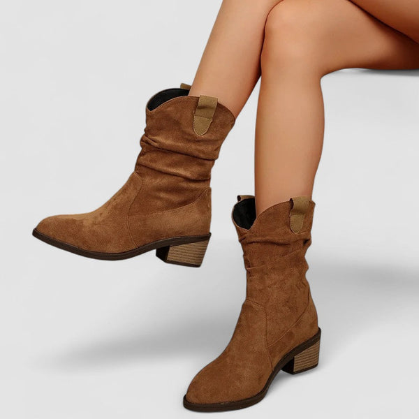 Slouchy Mid Calf Boots for Women | Pull On Block Heel Winter Ready Comfort
