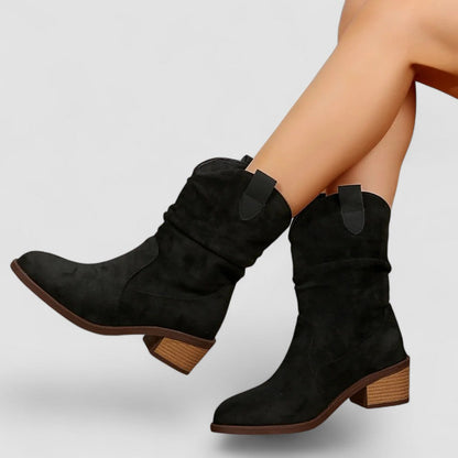Slouchy Mid Calf Boots for Women | Pull On Block Heel Winter Ready Comfort
