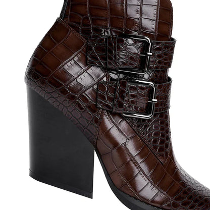 Pointed Toe Ankle Boots for Women | Buckle Strap Block Heel Winter Ready Comfort