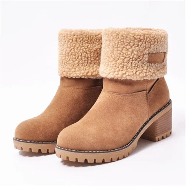 Lug Sole Mid Calf Boots for Women | Block Heel Round Toe Warm Winter Style