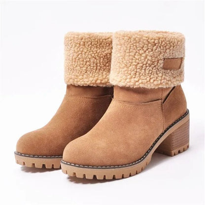 Lug Sole Mid Calf Boots for Women | Block Heel Round Toe Warm Winter Style