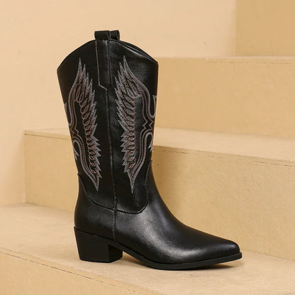 Pointed Toe Winter Boots for Women | Embroidered Flat