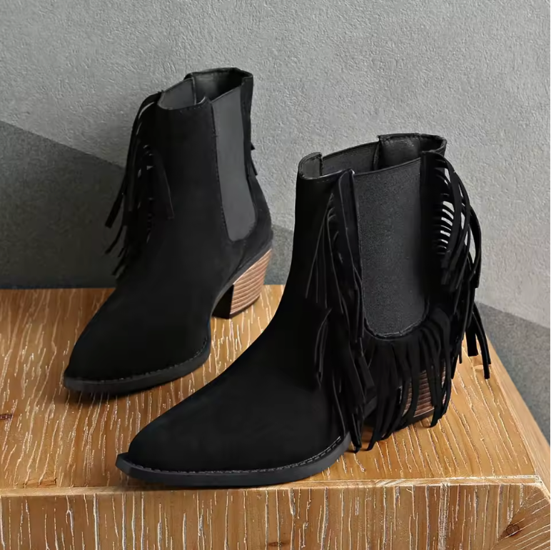 Pointed Toe Ankle Boots for Women | Block Heel Animal Print Winter Ready Comfort