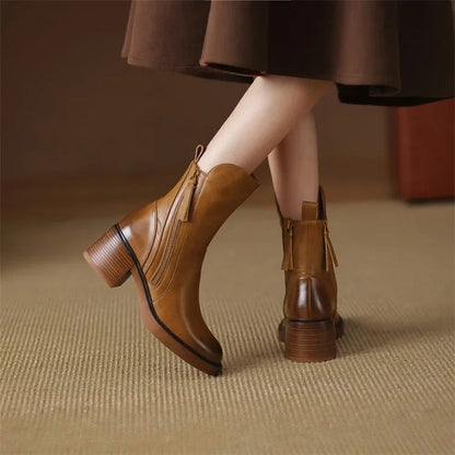 Block Heel Mid Calf Boots for Women | Side Zip Round Toe Winter Ready Comfort
