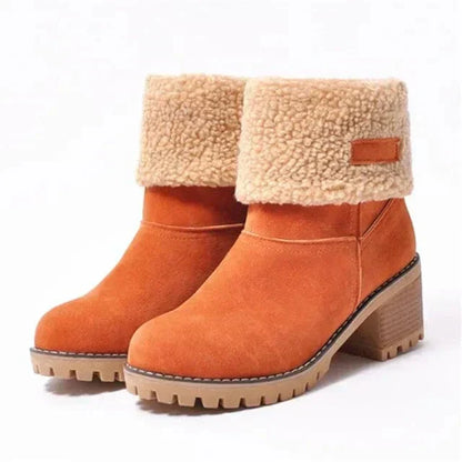 Lug Sole Mid Calf Boots for Women | Block Heel Round Toe Warm Winter Style