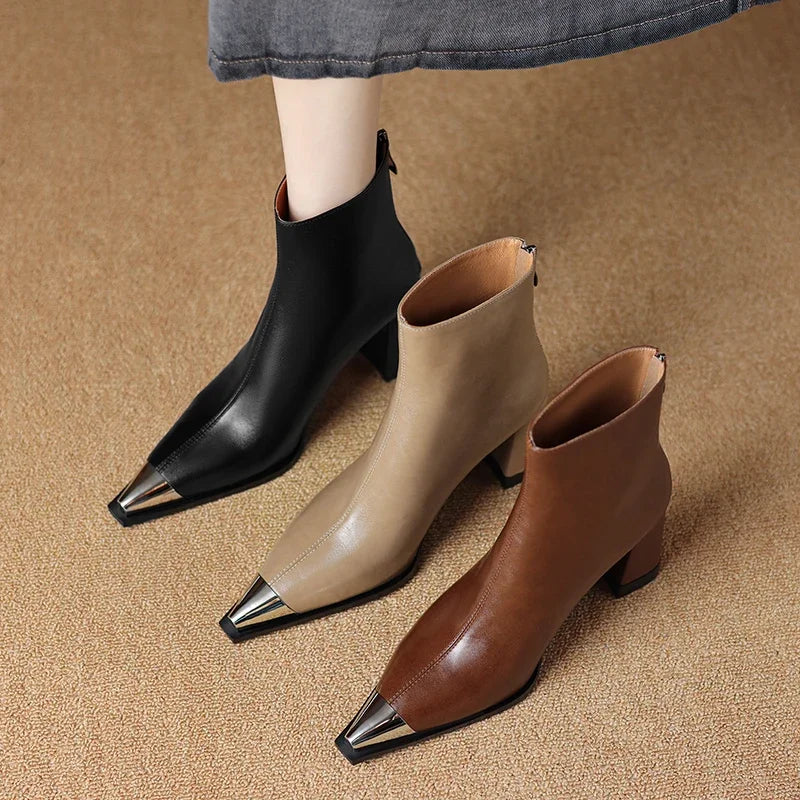 Pointed Toe Ankle Boots for Women | Block Heel Warm Winter Style