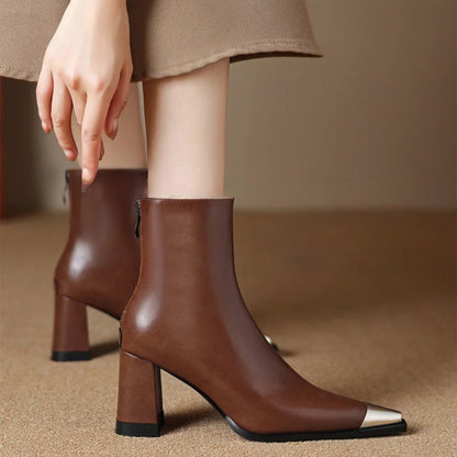 Pointed Toe Ankle Boots for Women | Block Heel Warm Winter Style