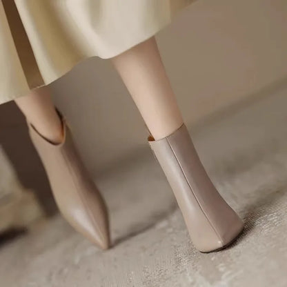 Pointed Toe Ankle Boots for Women | Side Zip Slim Heel Warm Winter Style