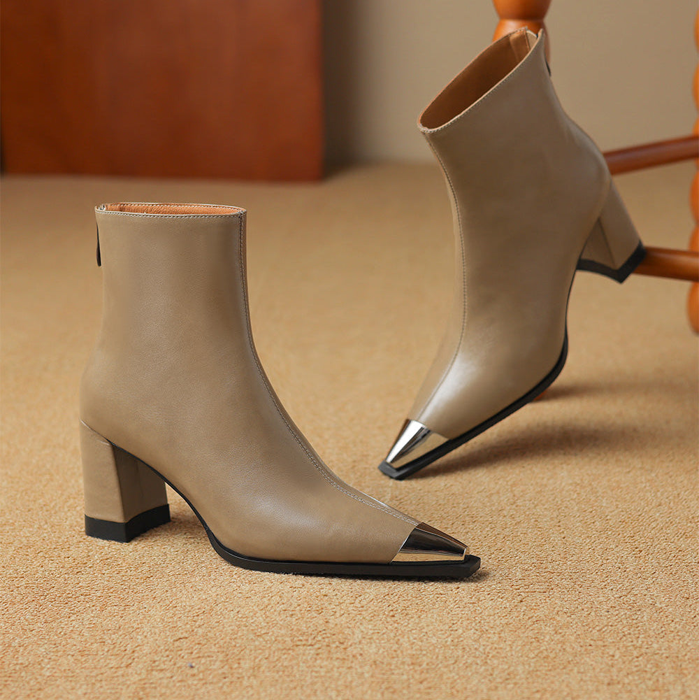 Pointed Toe Ankle Boots for Women | Block Heel Warm Winter Style