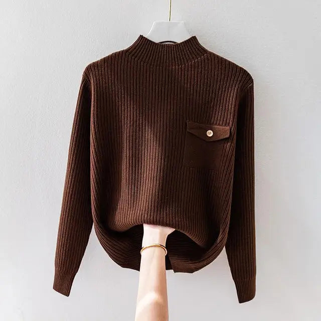 Turtleneck Sweater for Women | Ribbed Button Front Autumn Layering