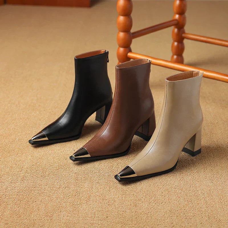 Pointed Toe Ankle Boots for Women | Block Heel Warm Winter Style