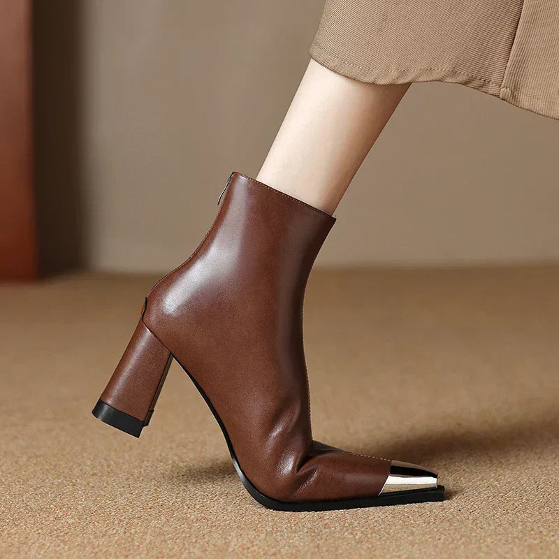 Pointed Toe Ankle Boots for Women | Block Heel Warm Winter Style