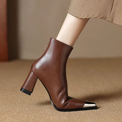 Pointed Toe Ankle Boots for Women | Block Heel Warm Winter Style