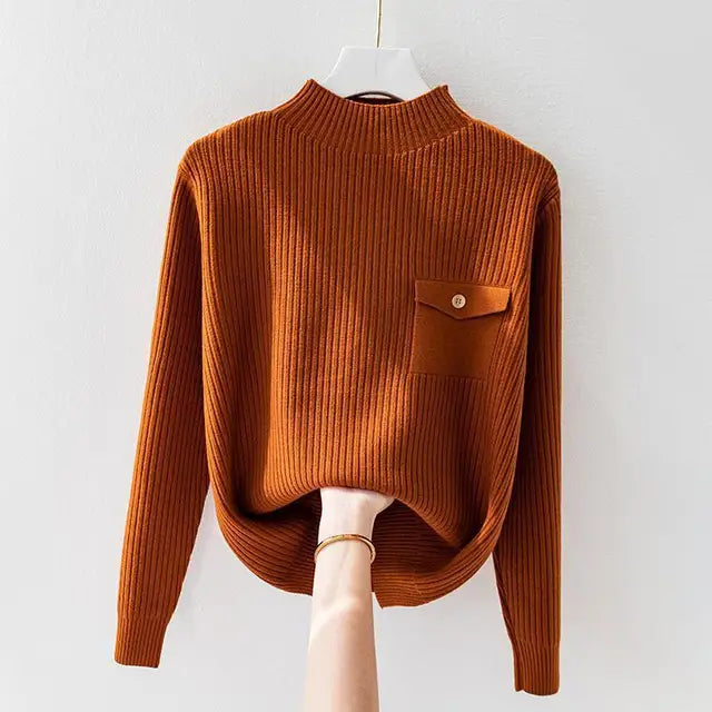 Turtleneck Sweater for Women | Ribbed Button Front Autumn Layering