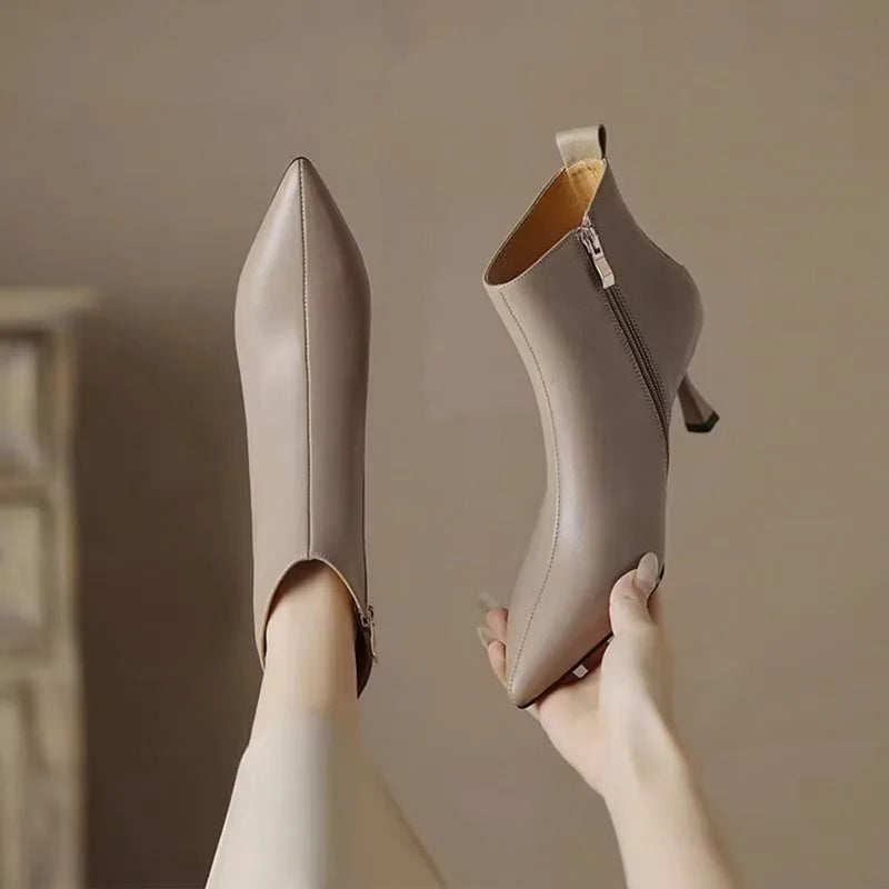 Pointed Toe Ankle Boots for Women | Side Zip Slim Heel Warm Winter Style