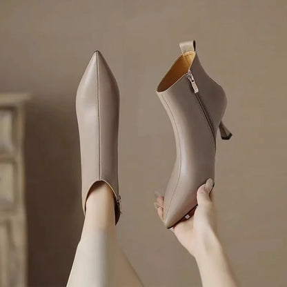 Pointed Toe Ankle Boots for Women | Side Zip Slim Heel Warm Winter Style