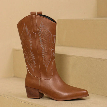 Pointed Toe Winter Boots for Women | Embroidered Flat