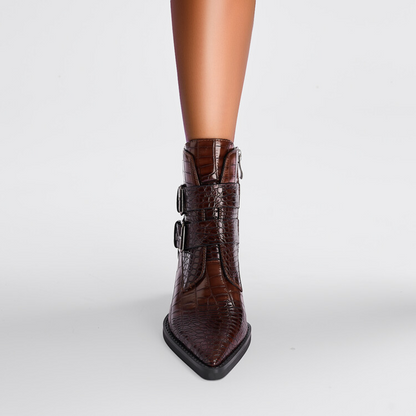 Pointed Toe Ankle Boots for Women | Buckle Strap Block Heel Winter Ready Comfort