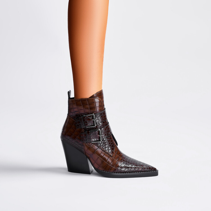Pointed Toe Ankle Boots for Women | Buckle Strap Block Heel Winter Ready Comfort