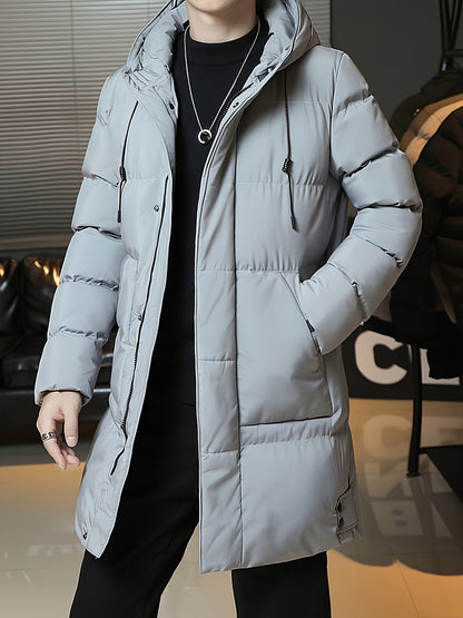 Hooded Puffer Jacket for Men | Side Zip Longline Cold Weather Ready