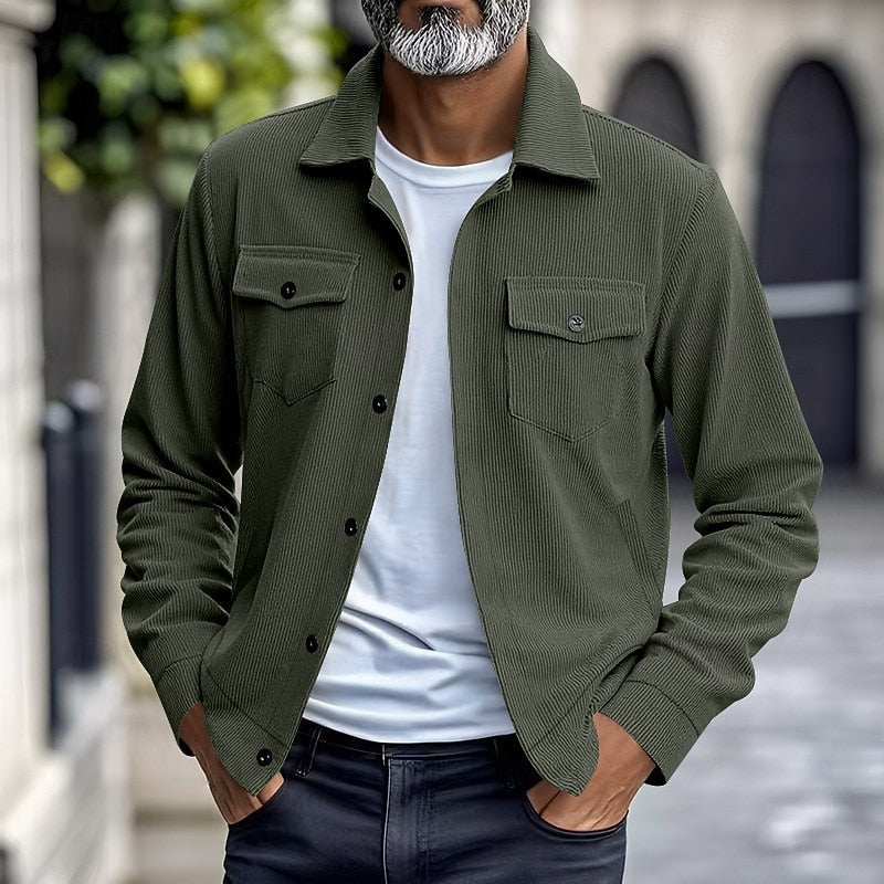 Warm Winter Jacket for Men | Ribbed Button Front Cold Weather Ready