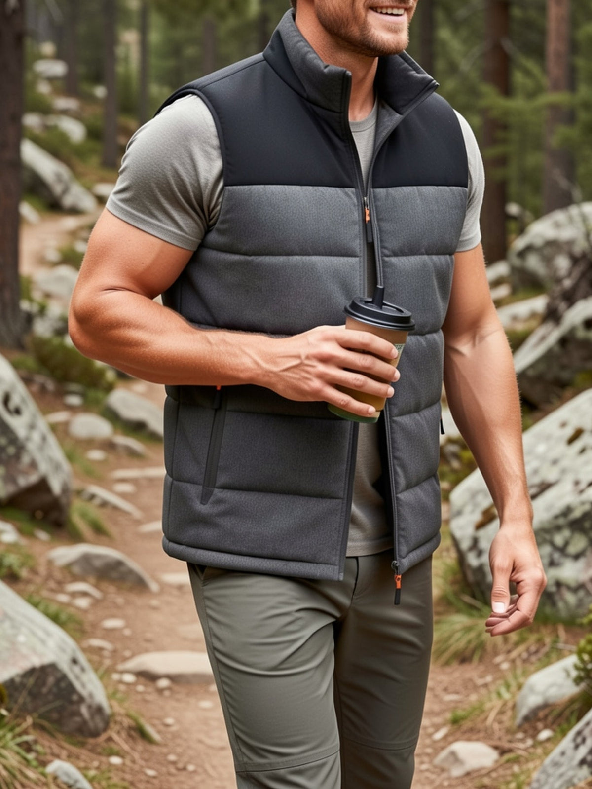 Quilted Puffer Jacket for Men | Side Zip Funnel Neck Autumn Layering