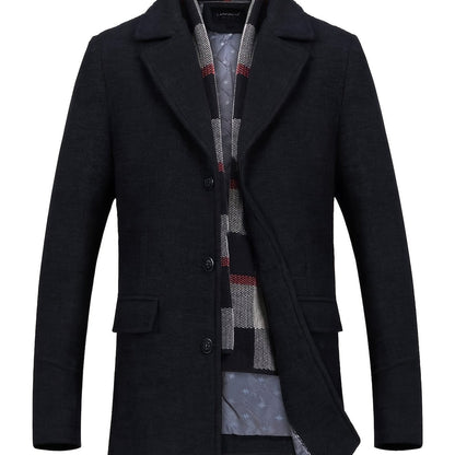 Cosy Winter Coat for Men | Button Front Lapel Collar Cold Weather Ready