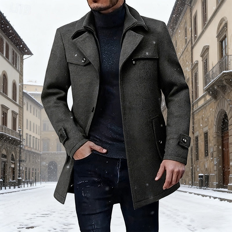 Longline Winter Coat for Men | Button Front Autumn Layering
