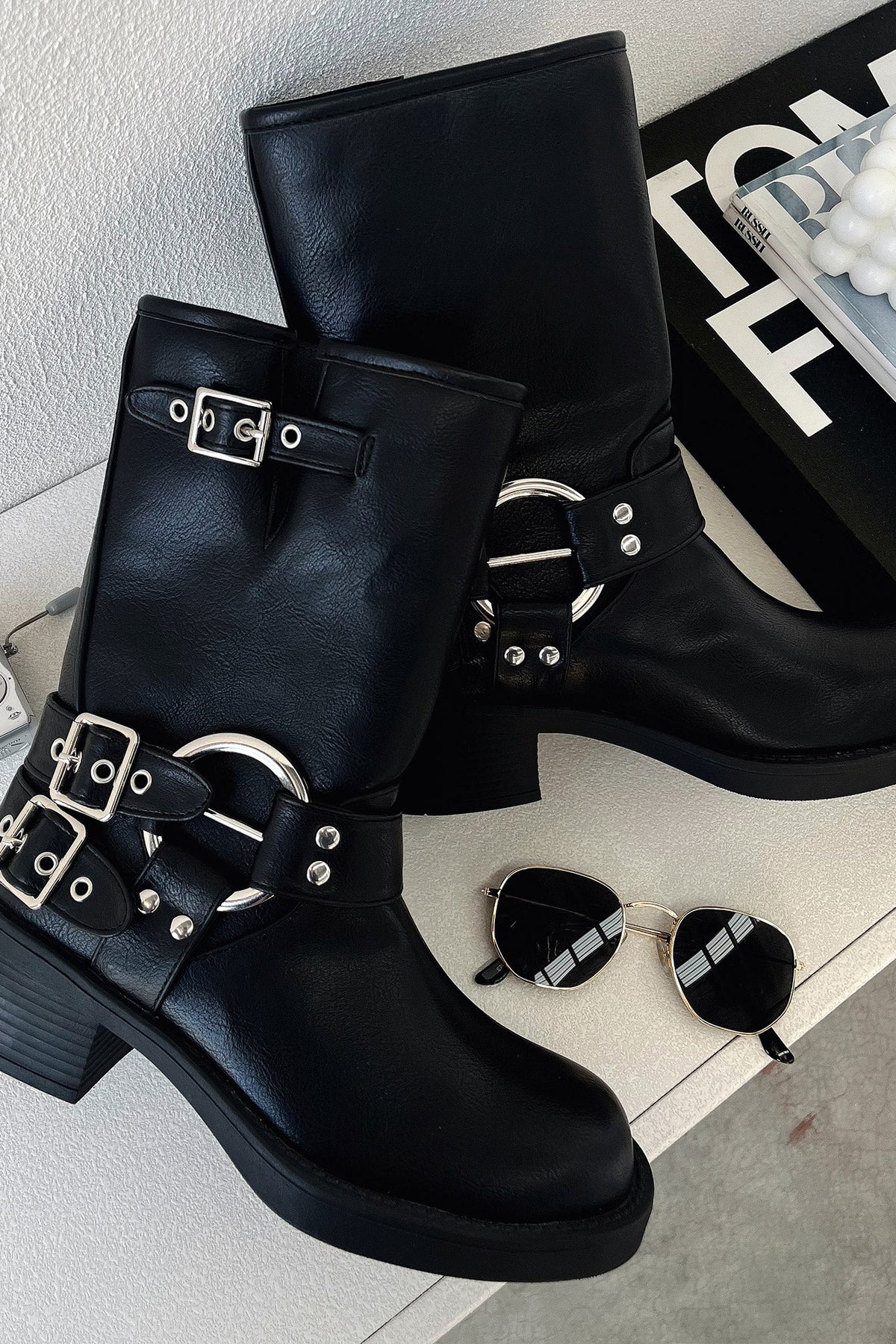 Block Heel Ankle Boots for Women | Buckle Strap Round Toe Fall Booties