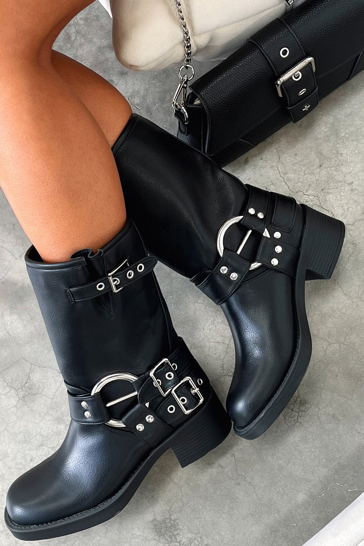 Block Heel Ankle Boots for Women | Buckle Strap Round Toe Fall Booties