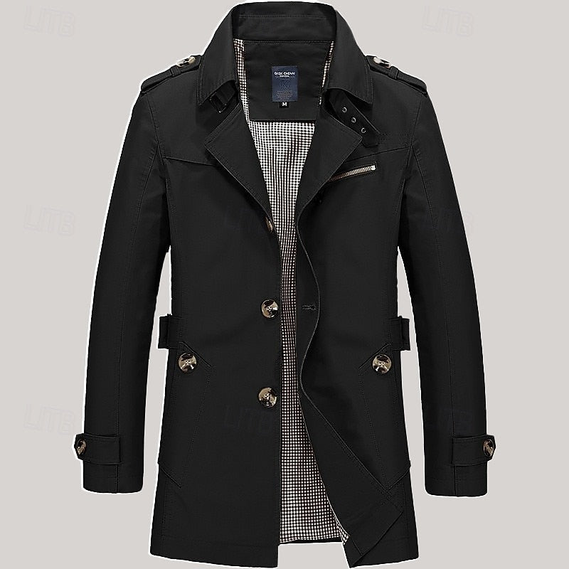 Cosy Trench Coat for Men | Button Front Autumn Layering