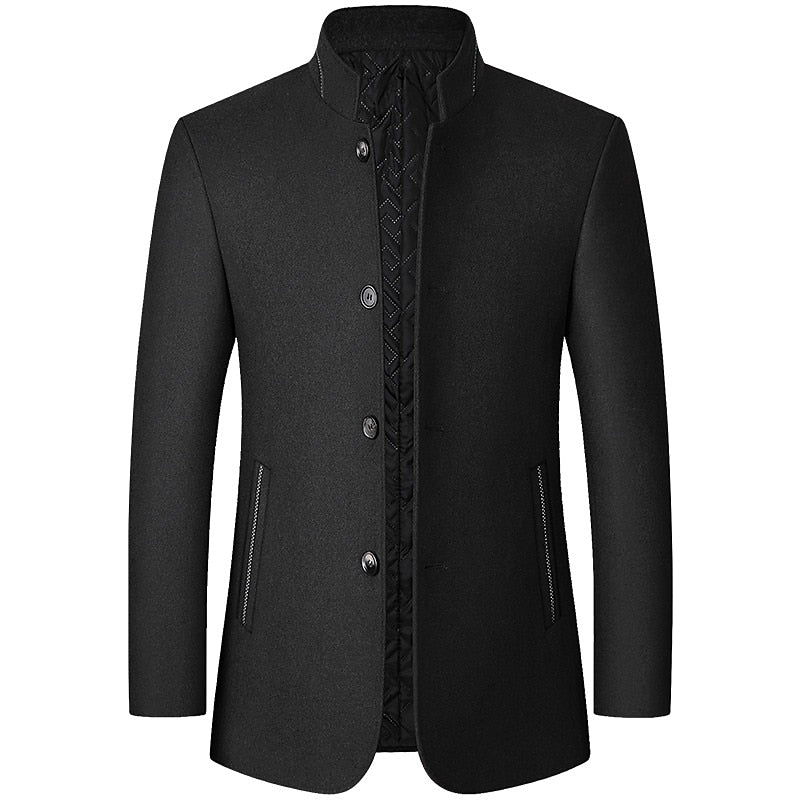 Funnel Neck Winter Coat for Men | Button Front Cold Weather Ready