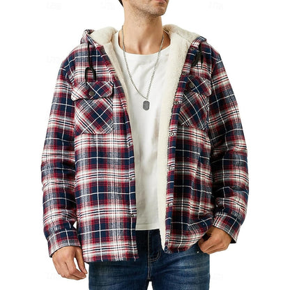 Plaid Shacket for Men | Hooded Button Front Winter Outerwear