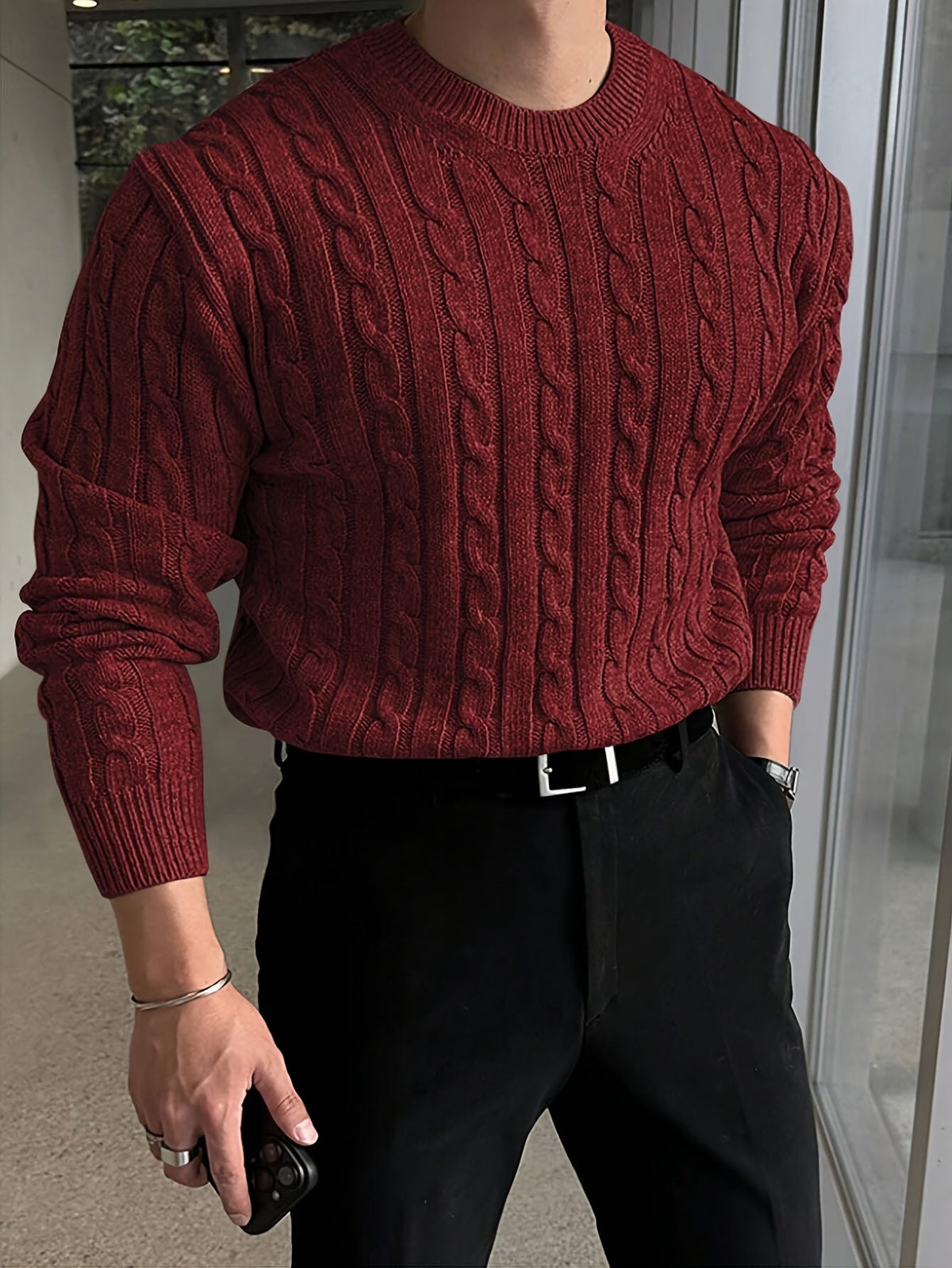 Cable Knit Sweater for Men | Crew Neck Cold Weather Ready