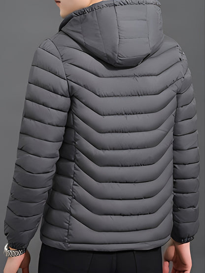 Hooded Puffer Jacket for Men | Side Zip Quilted Cold Weather Ready